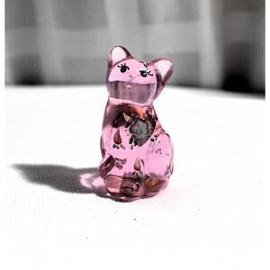 Fenton Art Glass Pink Cat, Smiles For You, Signed J. Kunz